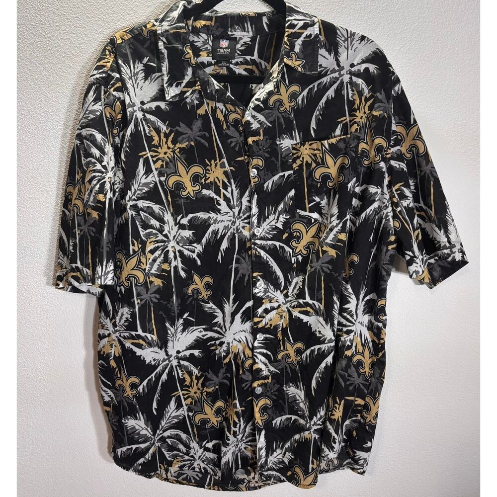 NFL Team Apparel Saints Hawaiian Shirt Black Gold Palm Print Mens 2XL